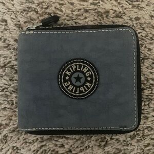 Kipling Small Zip Wallet in Dusty Blue with Black Trim